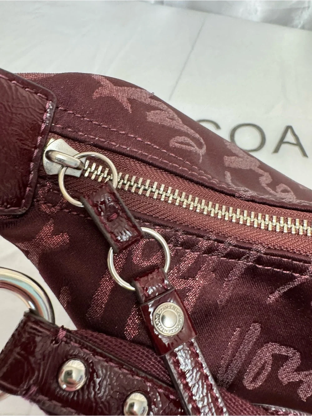 Coach Rare Limited Edition Holiday Poppy Signature Script Lurex Hobo Bag Merlot